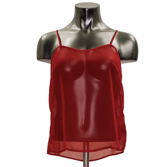 RED Sheer Sleeveless High Low Tank Top - Picture 1 of 10